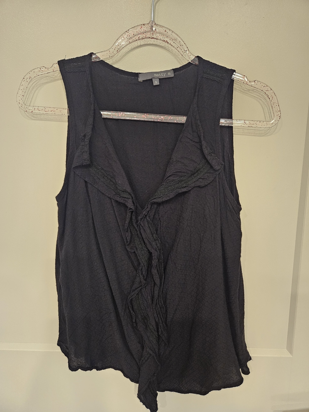 Matty M Black Ruffle-Front Sleeveless Camisole
